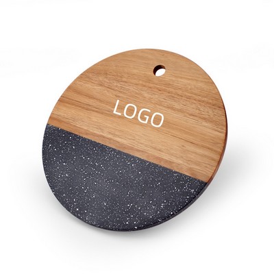 Black Acacia Marble Cheese Board With Handle Round Cutting Board