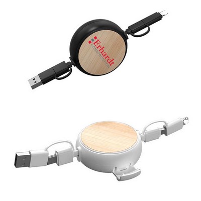 Bamboo Retractable 3-in-1 Charging Cable