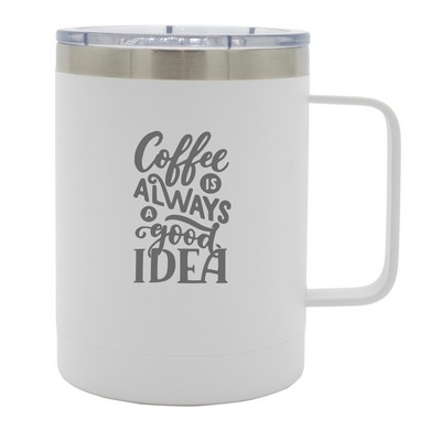 Outback 16oz stainless steel double wall mug matte white with clear pushon lid